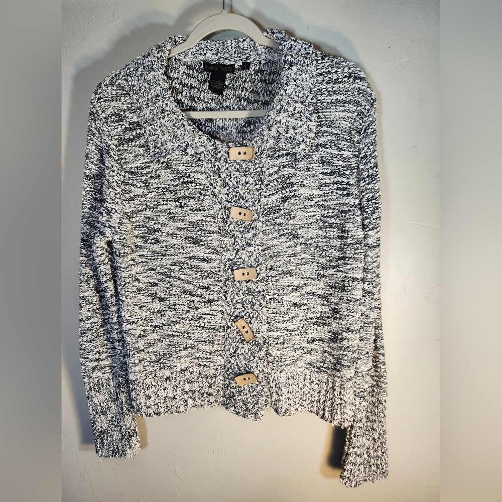 Nomadic Traders Cotton Blend Coconut Rectangle Buttons Knit Cardigan Sz L